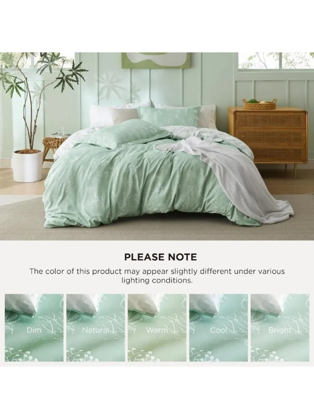 Sage Green Floral Queen Comforter Set - 3 Piece Lightweight Bedding, Reversible